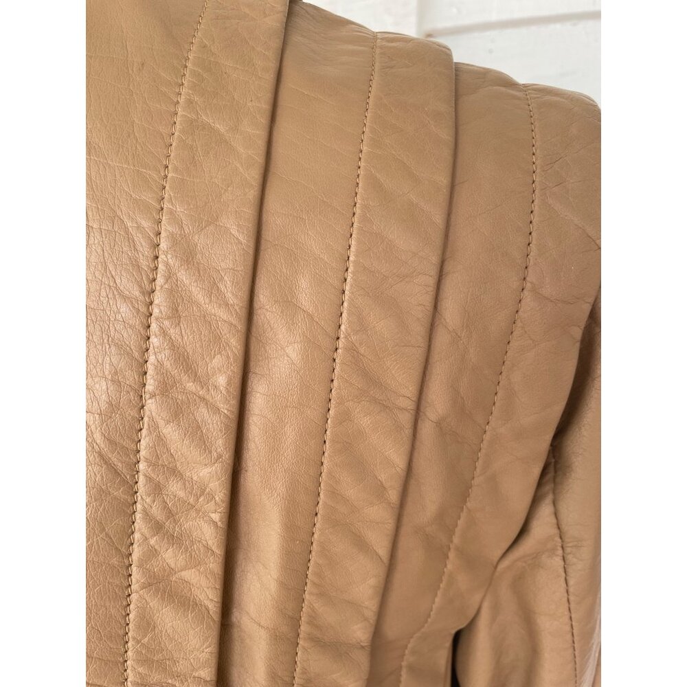 Vintage 1980s Sara International Womens Leather Tan Jacket Size 8 - Picture 14 of 16